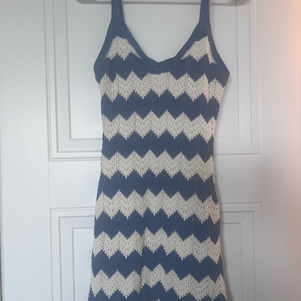 Z Supply Blue and Cream Chevron Knit Slip Mini Dress